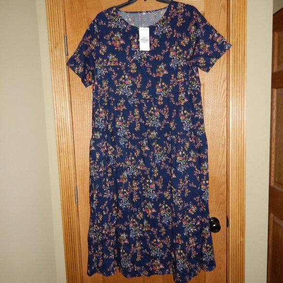 NEW Plus Size Women's 2XL YESNO Navy Blue Floral Print Short Sleeve Maxi Dress - Picture 1 of 2
